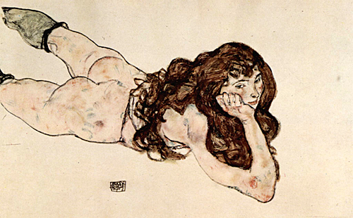 Egon Schiele: Ženský akt ležící na břiše (1917)