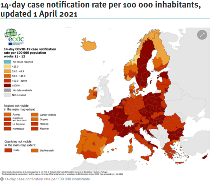 ECDC: 14-day case notification rate per 100000 inhabitants