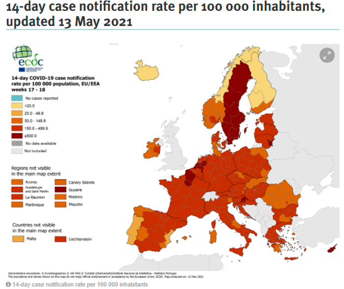 ECDC: 14-day case notification rate per 100000 inhabitants