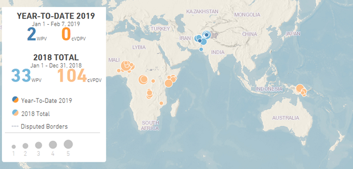 Výskyt poliovirů ve světě
