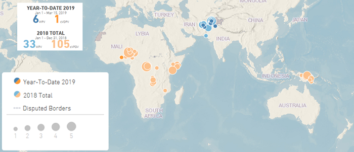 Výskyt poliovirů ve světě