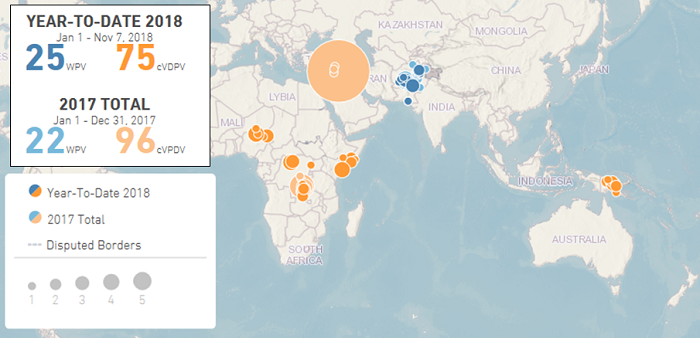 Výskyt poliovirů ve světě