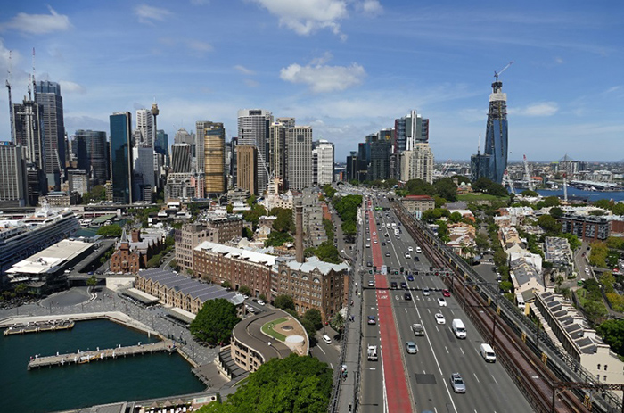Sydney, pohled z věže Harbour Bridge