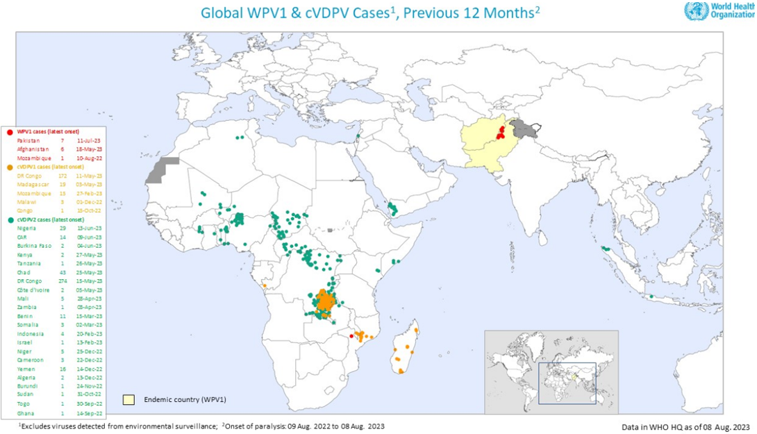 Výskyt poliovirů ve světě