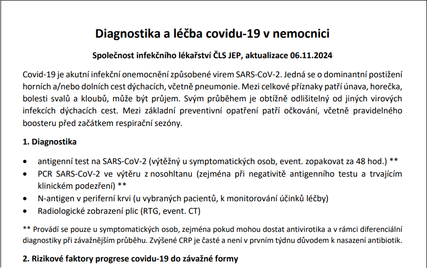 Diagnostika a léčba covidu-19 v nemocnici